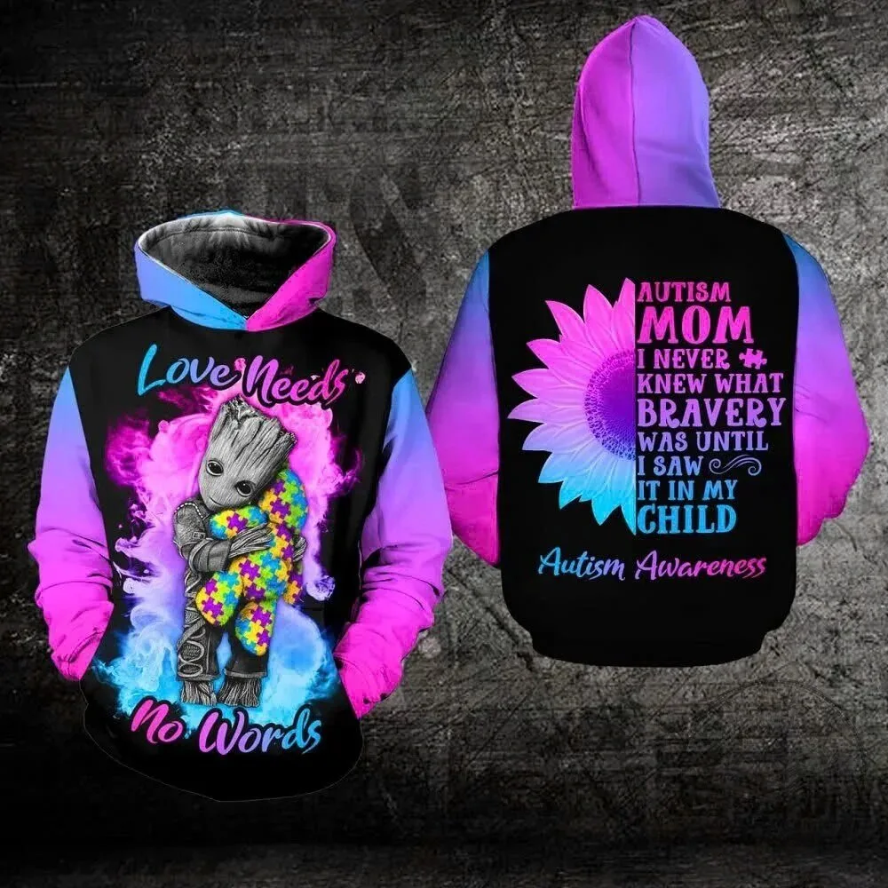 Autism Awareness Mom Love Needs No Words Groot Hoodie