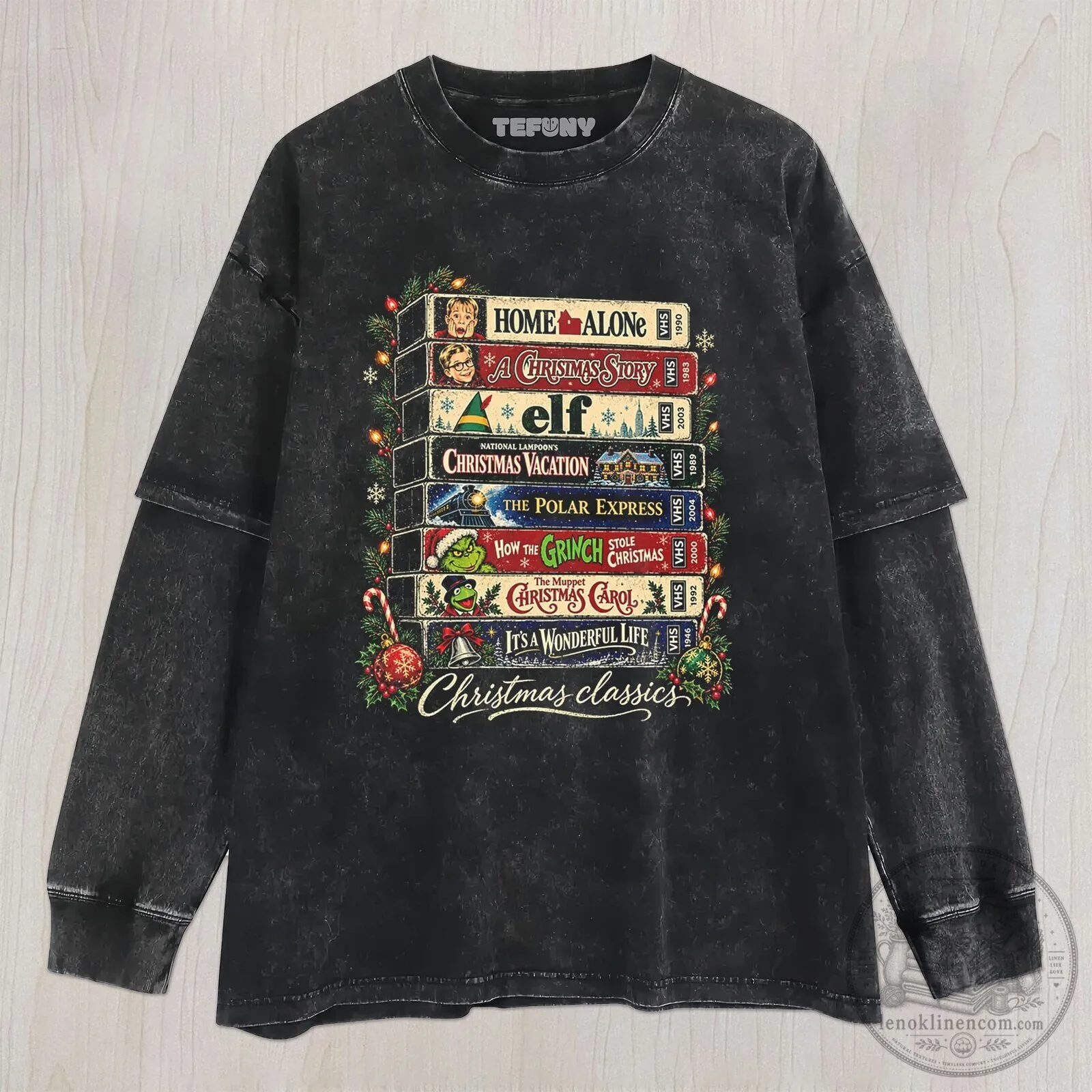 Christmas Classics VHS Tapes Holiday Movie Marathon Black T-Shirt 7 Christmas Classics VHS Tapes Holiday Movie Marathon Black T-Shirt