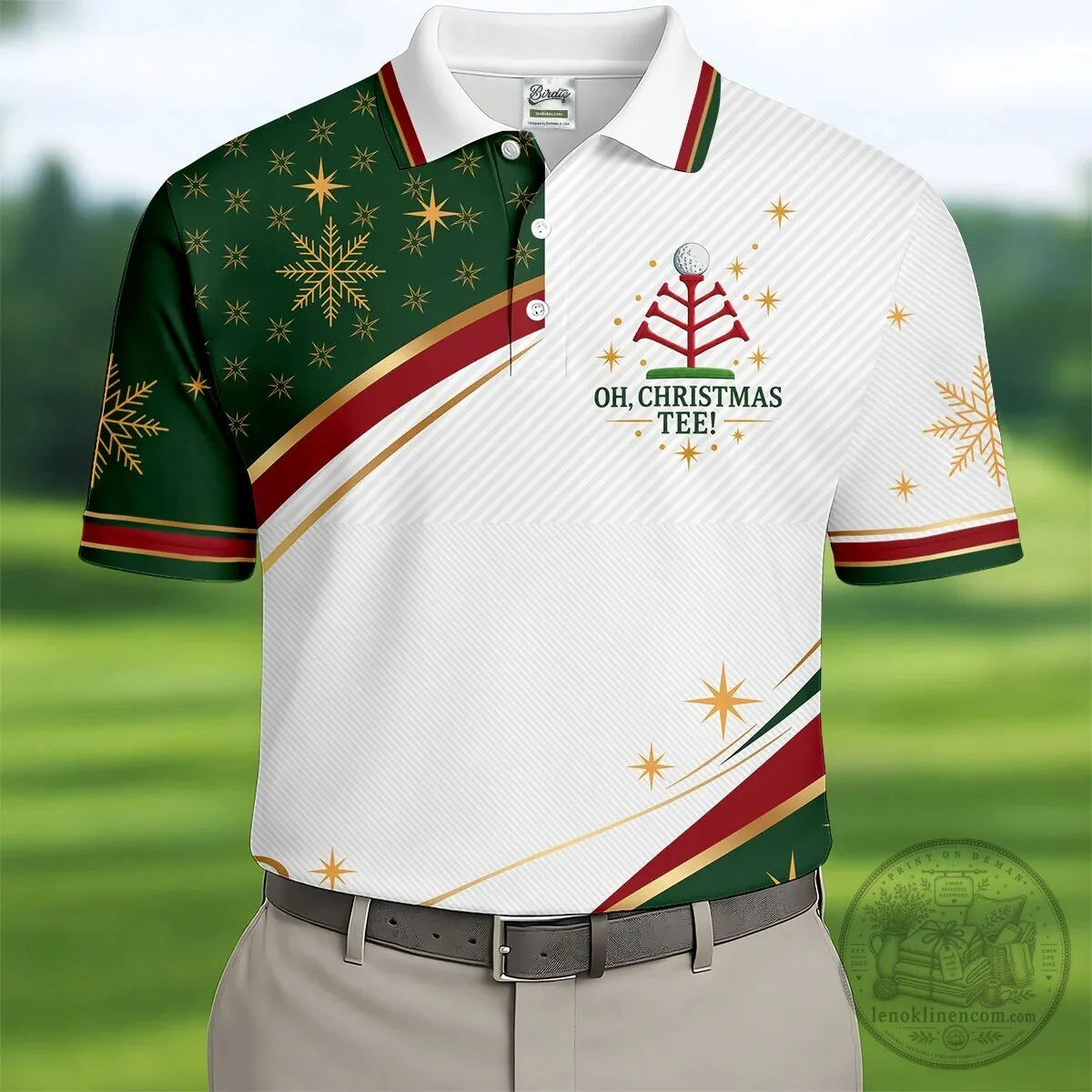 Oh Christmas Tee Golfing Holiday Polo Shirt for Men