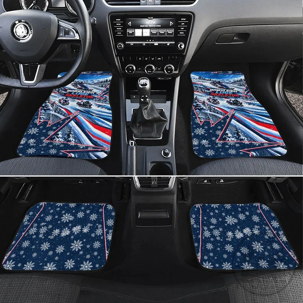 Bobsleigh Winter Sports Ice Racing Snowflakes Car Mat Set
