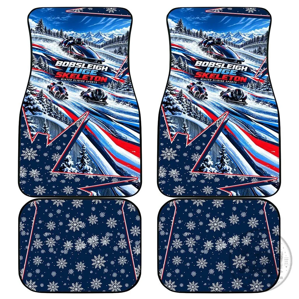 Bobsleigh Winter Sports Ice Racing Snowflakes Car Mat Set 7 Bobsleigh Winter Sports Ice Racing Snowflakes Car Mat Set