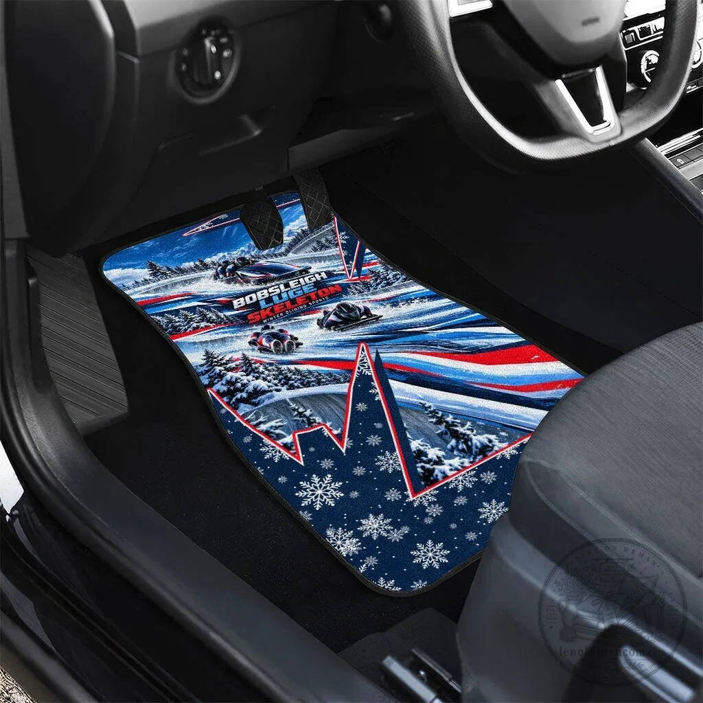Bobsleigh Winter Sports Ice Racing Snowflakes Car Mat Set 11 Bobsleigh Winter Sports Ice Racing Snowflakes Car Mat Set
