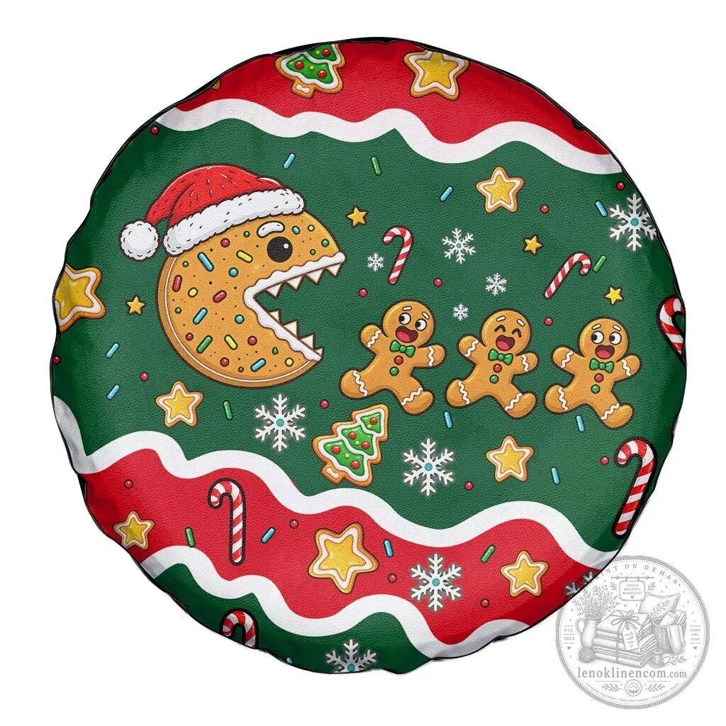 Christmas Gingerbread Cookie Pac-Man Game Holiday Spare Tire Cover 9 Christmas Gingerbread Cookie Pac-Man Game Holiday Spare Tire Cover