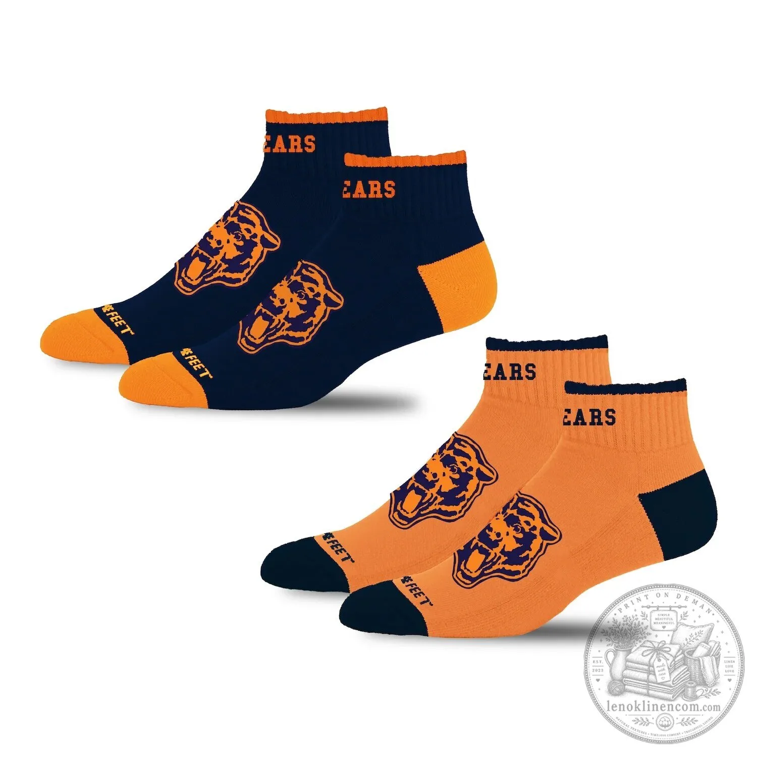 Chicago Bears NFL Football Team Logo Navy Blue and Orange Ankle Socks
