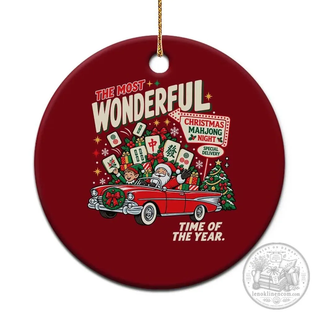 Christmas Mahjong Night Most Wonderful Time of the Year Ceramic Ornament 1 Christmas Mahjong Night Most Wonderful Time of the Year Ceramic Ornament