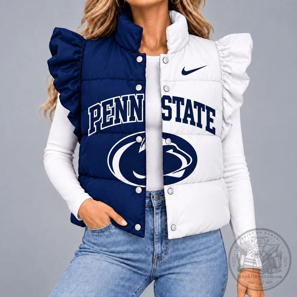 Penn State Nittany Lions Split Color Ruffled Quilted Puffer Vest