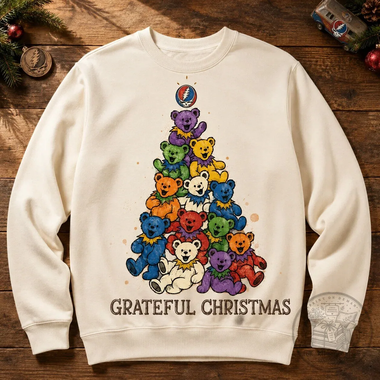 Grateful Dead Dancing Bears Christmas Tree Crewneck Sweatshirt