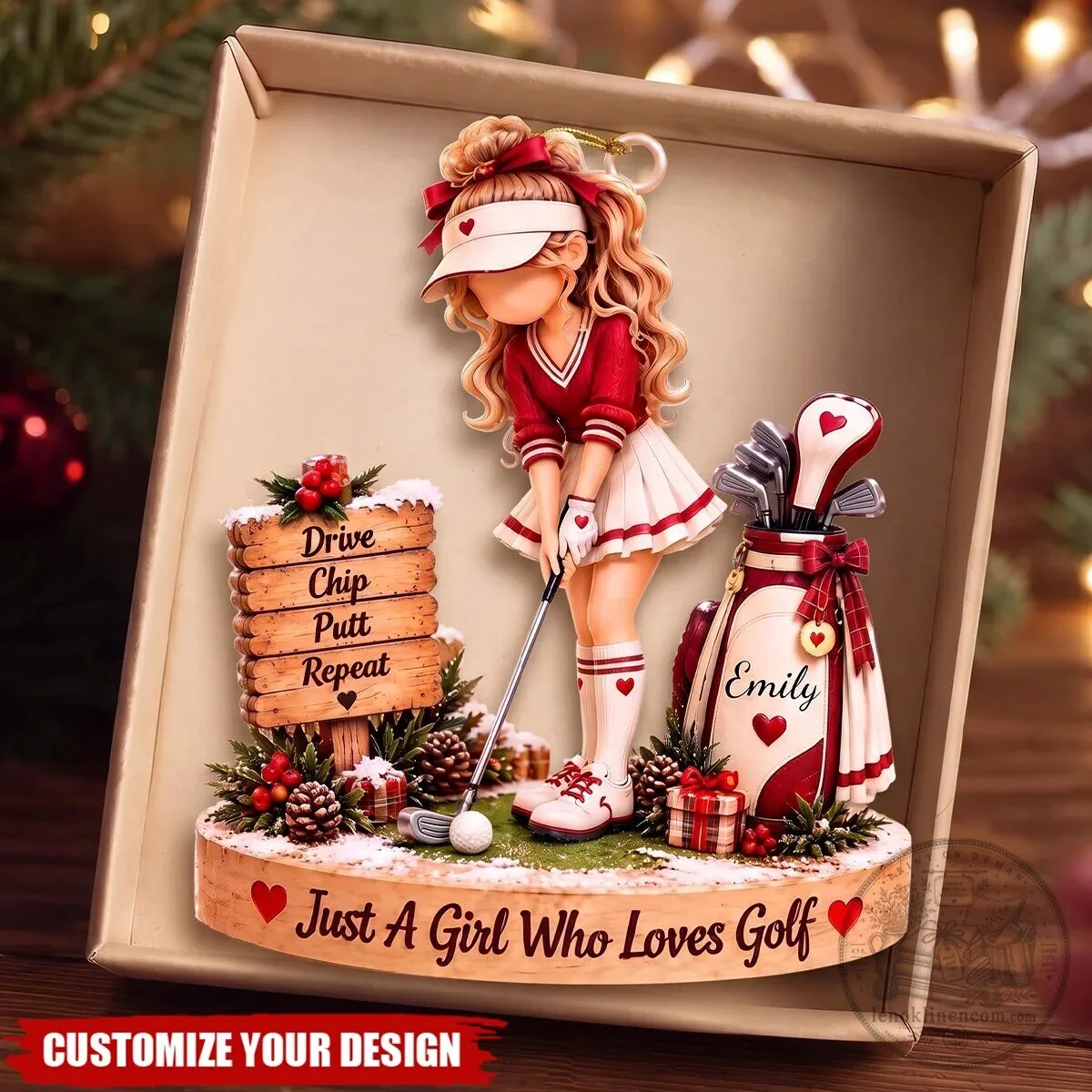 Personalized Golf Girl Christmas Tree Ornament with Custom Name and Quote