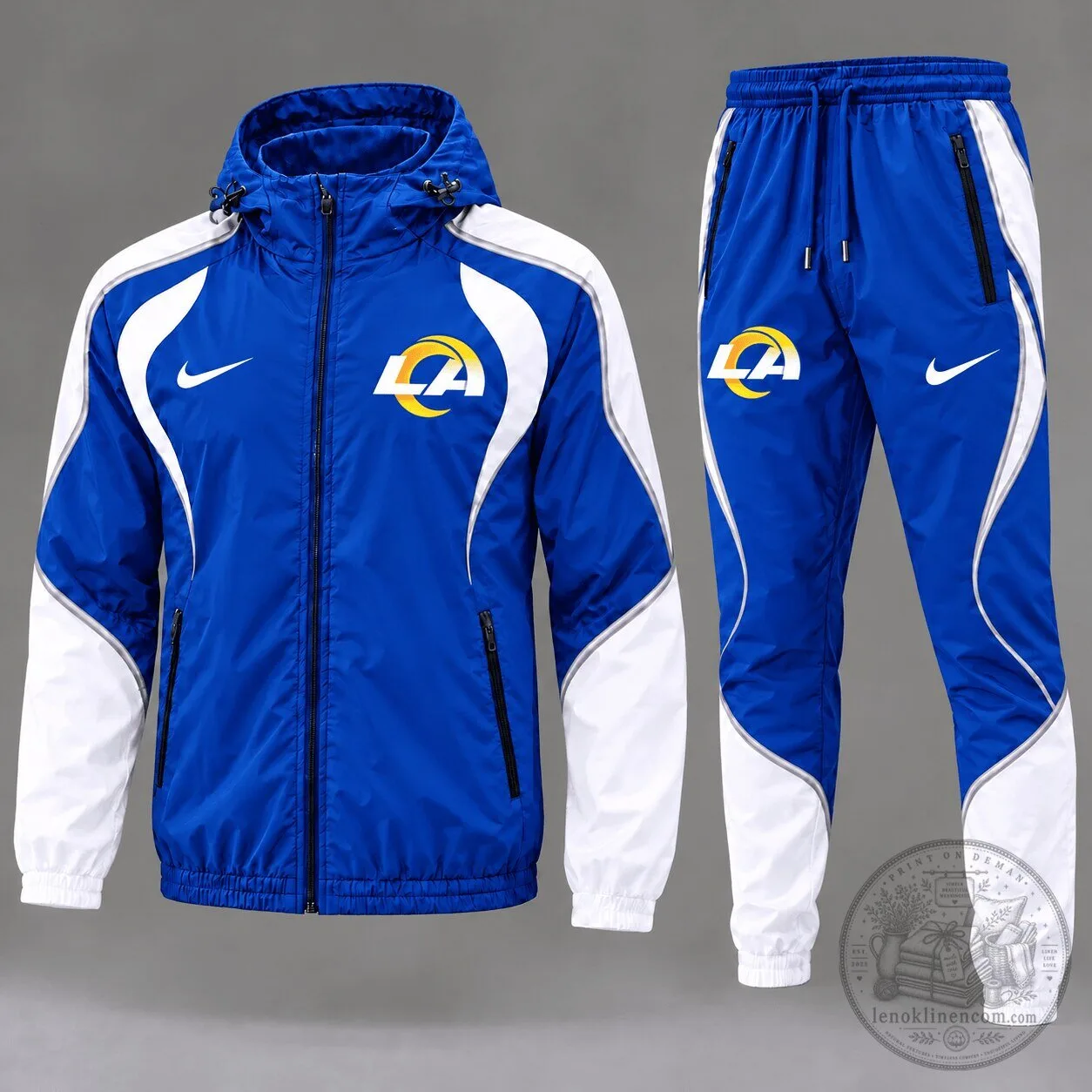Los Angeles Rams Nike Full Zip Hooded Windbreaker Jacket and Jogger Pants Set