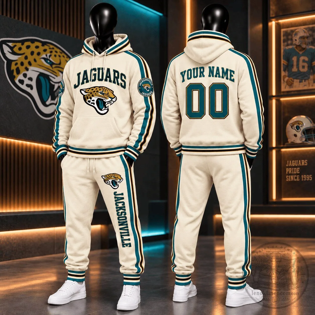 Jacksonville Jaguars Personalized Cream Retro Style Hoodie for Football Fans