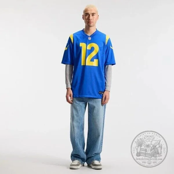 Puka Nacua Los Angeles Rams Royal Blue Football Game Jersey 18 Puka Nacua Los Angeles Rams Royal Blue Football Game Jersey