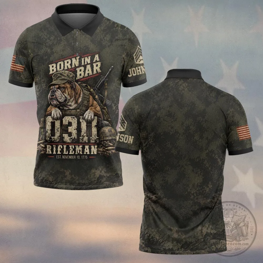United States Marine Corps Bulldog Rifleman Veteran Personalized Camouflage Polo Shirt