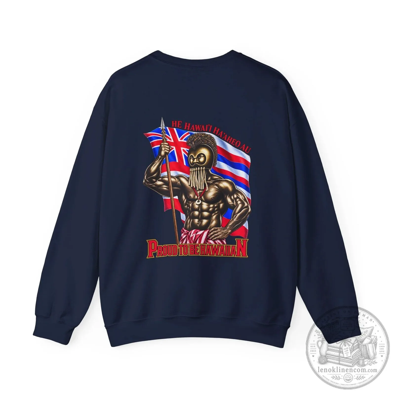 Proud To Be Hawaiian Warrior With Flag Unisex Crewneck Sweatshirt