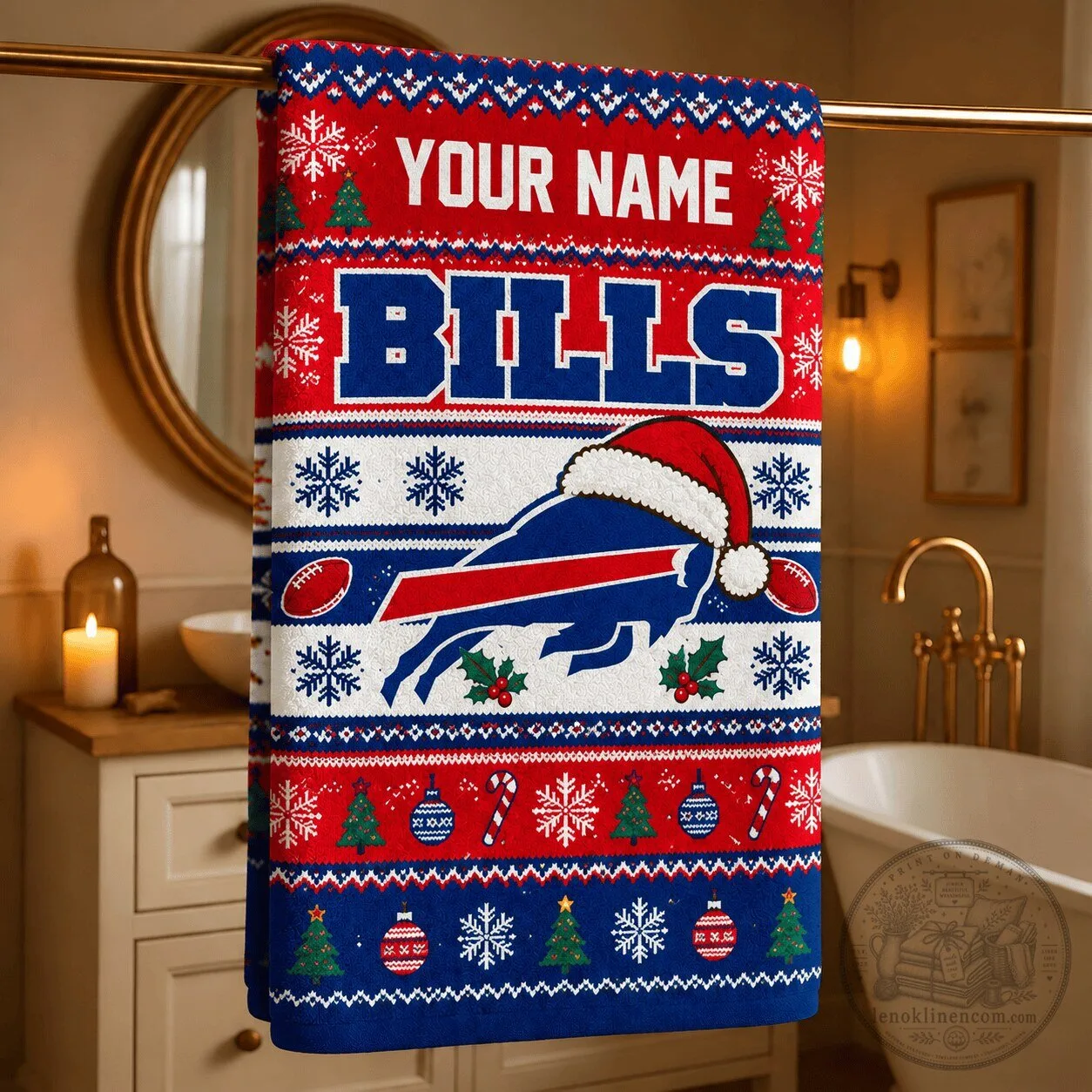Buffalo Bills Christmas Ugly Sweater Style Bath Towel