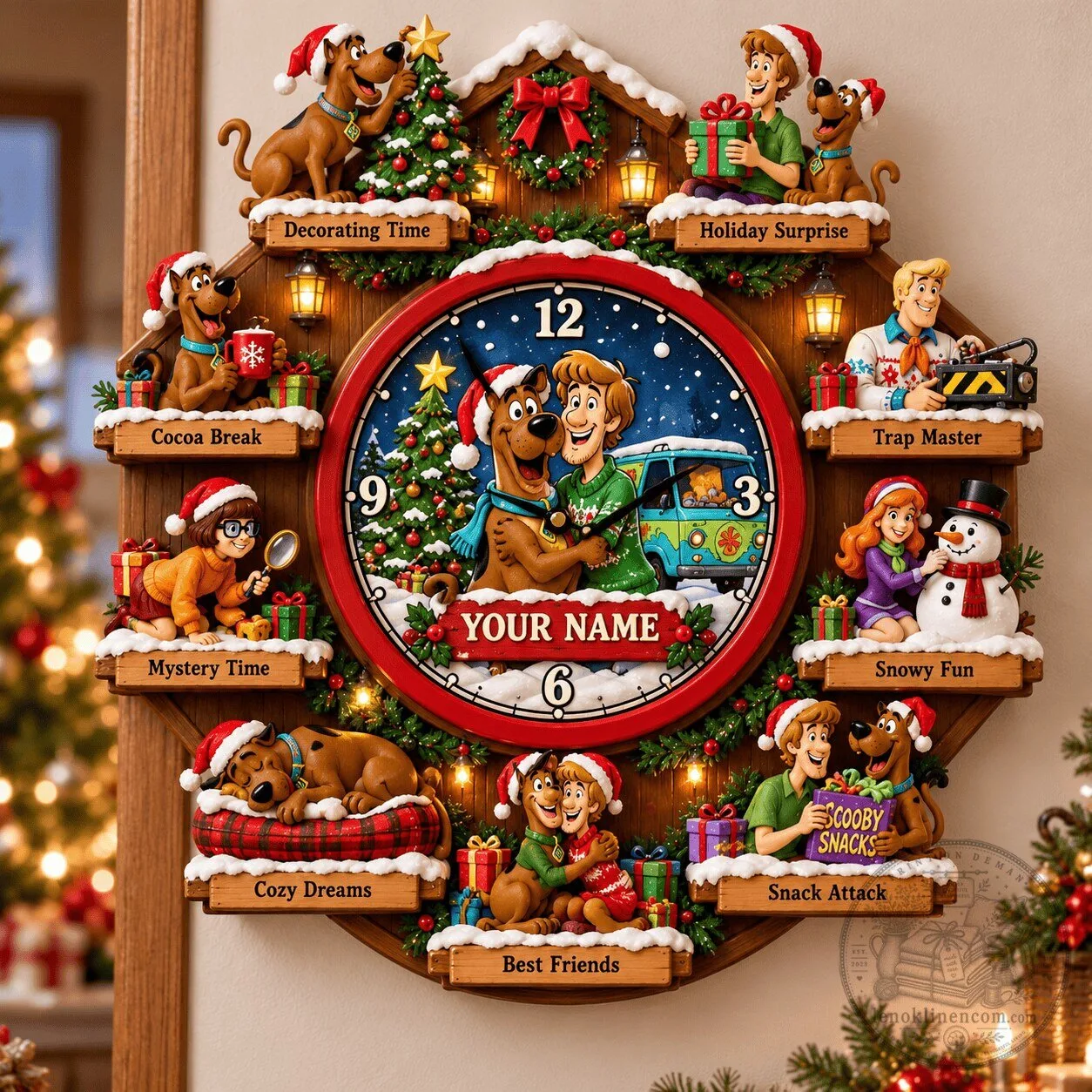 Personalized Scooby-Doo and Friends Christmas Holiday Wall Clock
