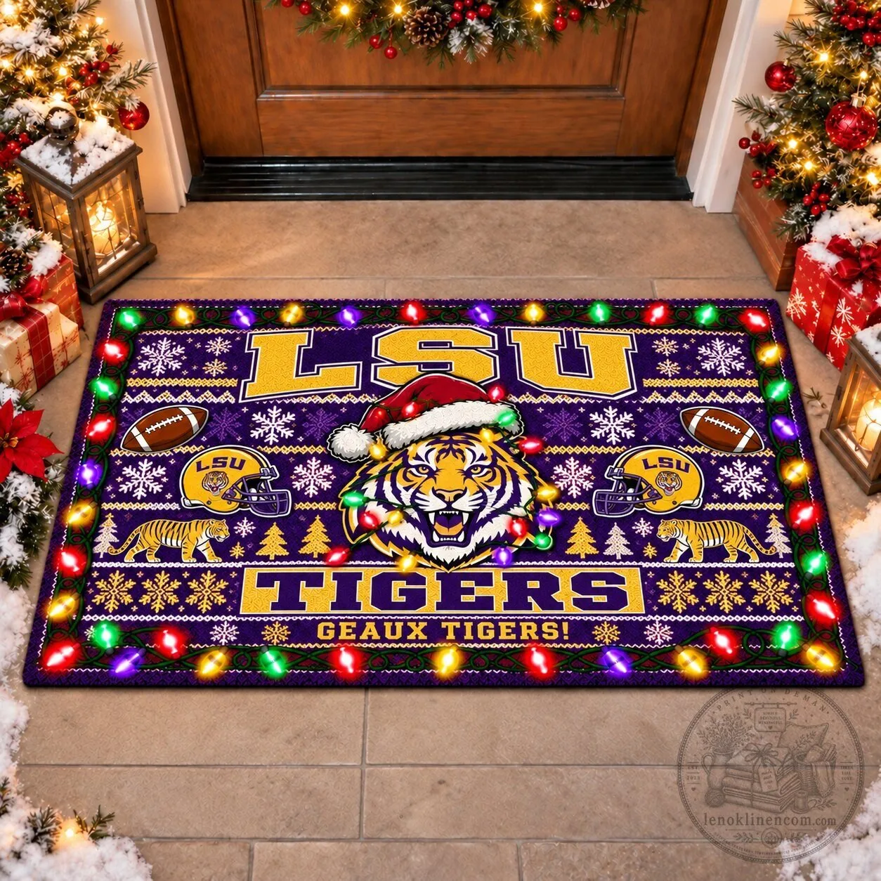 LSU Tigers Christmas Holiday Ugly Sweater Style Doormat 1 LSU Tigers Christmas Holiday Ugly Sweater Style Doormat